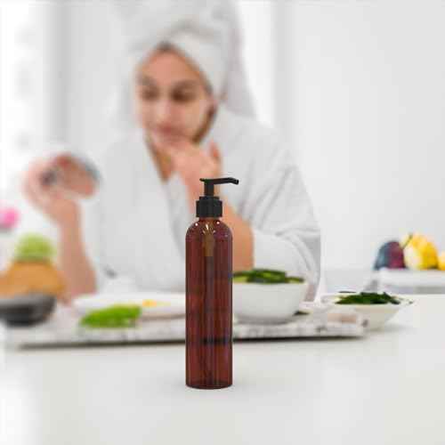 BRIGHTFROM Lotion Pump Bottles, Empty 8 OZ, BPA-Free Refillable Plastic Containers, Amber with Black Dispenser for - Soap, Shampoo, Lotions, Liquid Body Soap, Creams and Massage Oil (2 Pack)