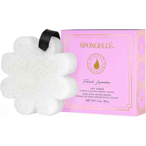 Spongelle Wild Flower Buffer Body Scrubber Bundle with Box | Bath & Shower Loofah for Women | Exfoliator with Body Wash Infused | 14+ uses (Beach Grass, French Lavender, Freesia Pear)