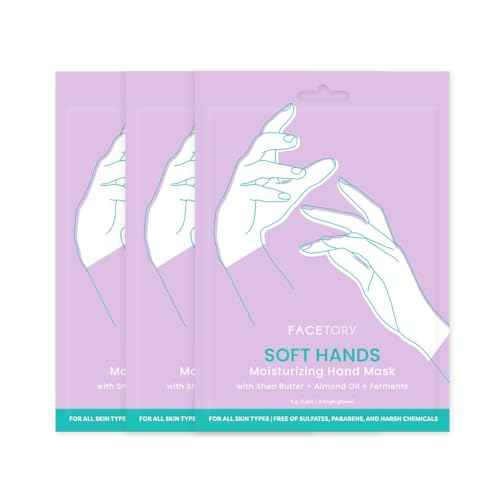 FACETORY Soft Hands Moisturing Hand Mask with Softening Shea Butter, Almond Seed Oil, and Ferments - Hand Spa Nourishing and Renewing Hand Sheet Mask for Dry, Rough Hands and Cuticles - 3 Pairs