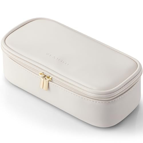 Vlando Travel Makeup Bag,Small Makeup Pouch Cosmetic Bag for Women Makeup Organizer Bag Gifts for Women Girlfriend Teacher Mom Brithday Gifts-White