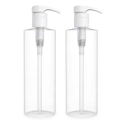 BRIGHTFROM Empty Lotion Pump Bottles 16 OZ, BPA-Free Refillable Containers, Plastic PET, Great for - Soap, Shampoo, Lotions, Liquid Body Soap, Creams and Massage Oil's, 2 Pack (White Pump)
