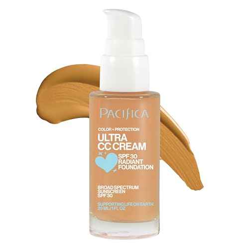 Pacifica Ultra CC Cream Radiant Foundation SPF 17 - Warm/Medium ? Medium Coverage Color Correcting Cream, Dewy Finish, Mineral SPF, 1 oz