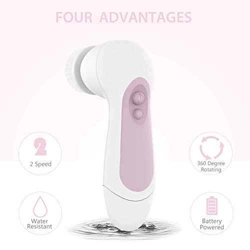 Waterproof Facial Cleansing Spin Brush Set with 5 Exfoliating Brush Heads - Electric Face Scrubber Cleanser Brush by CLSEVXY - Face Brush for Gentle Exfoliation and Deep Scrubbing