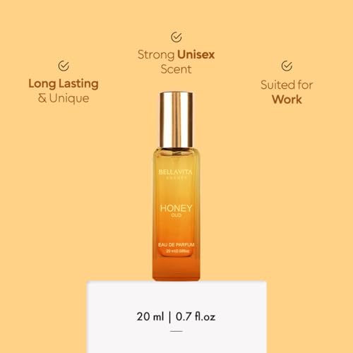 BellaVita Luxury Honey OUD Eau de Parfum Travel Size Edition 20 ml | Long-Lasting Mini Perfumes for Women | Notes: Patchouli, Vanilla, Bergamot & Spicy Notes | Pocket Perfume for Women | Vegan Perfume