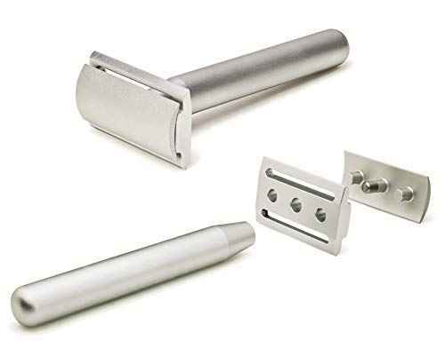 Standard Razors Aluminum Double Edge Safety Razor - Raw Silver | Three Piece Double Edge Safety Razor