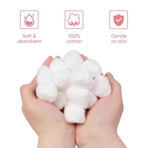 100% Pure Cotton Balls, Large Size, Soft and Absorbent for Make-Up, Nail Polish Removal, Pet Care, Applying Lotion or Powder and First-Aid for Everyday Household Use, 100 Count