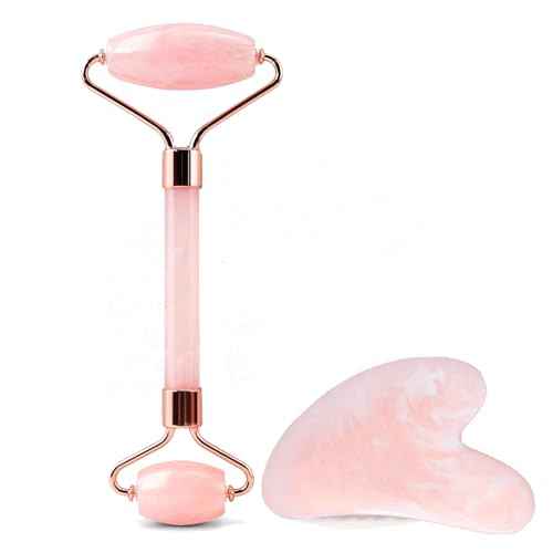 Gua Sha Facial Massage Tool and Roller Set, Facial Massager for Face, Neck, Arms, Eyes, Reduce Puffiness, Improve Wrinkles, Daily Self-Care Gift for Men and Women Emerald Green Pink White