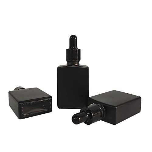 12 Pack 1 oz Black Square Glass Dropper Bottle for Essential Oil, 30ml /1 oz Black Coated Glass Bottle with Eye Droppers, for Perfume, Serums and Liquids