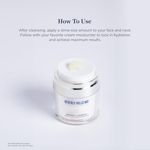 Beverly Hills MD Quench + Hydrate Daily Gel Moisturizer- Visibly Smooth, Plump, Hydrate Face & Neck for Wrinkles, Sagging- Skin Smoothing & Re-Energizing- Visibly Reduce Signs of Aging w/Niacinamide