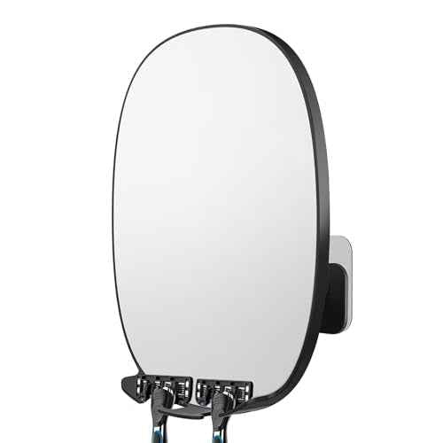 COSMIRROR Shower Mirror Fogless for Shaving with Updated Adhesive, 360¡Æ Rotation, Two Razor Holders No-Drilling Fogless Mirror for Shower, Shatterproof & Waterproof Bathroom Shaving Mirror Black