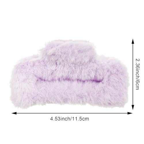 4 PACK Large Hair Claw Clips, Faux Fur Plush Hair Catch Barrette Jaw Clamp, Cute Square Furry Claw Clips for Thick Curly Hair Catch Accesories for Women and Girls