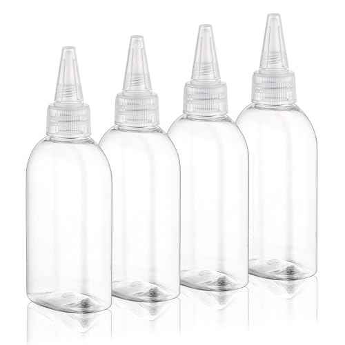 Cosywell Paint Bottles 4Pack 100ml/3.4oz Empty Squeeze Bottles Leak-Proof Refillable Plastic Hair Color Applicator Bottle Paint Storage Containers for Paint Art Crafts Shampoo Liquids(Clear)