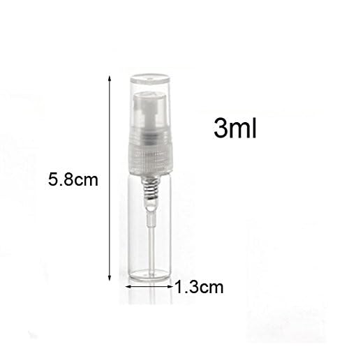 Elfenstal- 25pcs Mini Clear 3ml Fine Mist Atomizer Glass Bottle Spray Refillable Perfume Empty Bottle Glass Clean Cloth for Travel Party Portable Makeup Tool