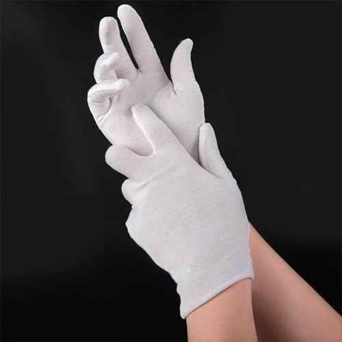12 Pairs White Cotton Gloves for Eczema Dry Hands Breathable Work Glove Liners Moisturizing Spa Jewelry Inspection Etiquette Gloves Stretchy Fit for Men Women 24PCS Archival Photo Gloves (Large)