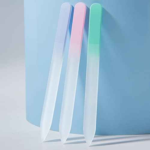 Glass Nail File 3 Pack for Natural Nails, Crystal Fingernail Files with Case Etched Nail Filer Professional Nail File Glass Lima de u?as, Unique Christmas Gifts Stocking Stuffers for Women Adults