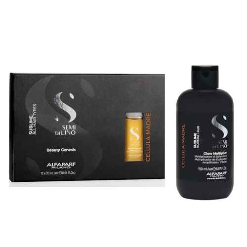 Alfaparf Milano Semi di Lino Cellula Madre Beauty Genesis and Glow Multiplier Set for Shine - Adds Remarkable Shine - For Beautifully Healthy Hair - Protects and Enhances Cosmetic Color