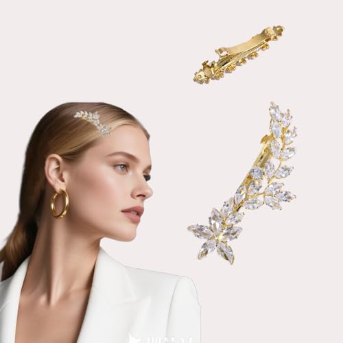 Crystal Hair Clips,Rhinestones Duckbill Hair Pins,Crystal Wedding Hair Barrette for Women Decorative Hair Accessories for Bridesmaids Party Prom Birthday (Golden)
