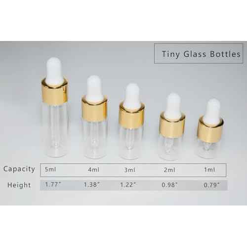 Small Dropper Bottle, 1ml+2ml+3ml+4ml+5ml 10Pcs Mini Glass Sample Dropper Bottles for Travel Liquids tiny