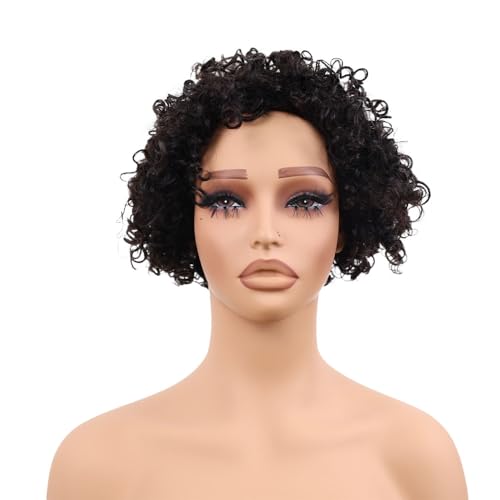 10 inch Curly Pixie Cut Vietnamese Human Hair Wig Pre Plucked, Wear and Go Lace Bob Wig Human Hair 180% Density, Glueless Wig Human Hair with Baby Hair