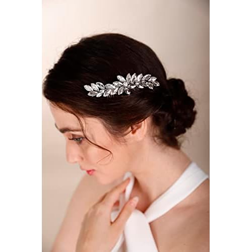 Silver Crystal Hair Comb Slide for Brides Wedding Handmade Hair Accessories for Women Girls