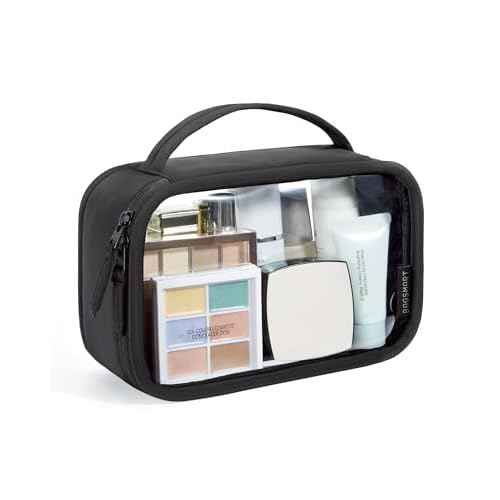 BAGSMART TSA-Approved Toiletry Bag, Large Opening Clear Makeup Bag with Handle, Quart Sized Travel Toiletry Bag, Carry-On Airline Compliant for Men and Women (Black)