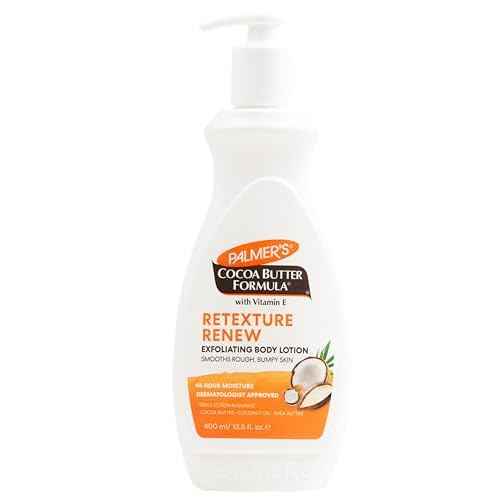 Palmer's Cocoa Butter Formula Retexture & Renew Exfoliating Body Lotion for Rough & Bumpy Skin, Triple Action Moisturizers + AHAs, Pump Bottle, 13.5 Ounce