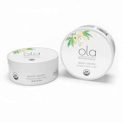 Ola Botanicals Whipped Body Butter (4oz) Vanilla, USDA Certified Organic, Cruelty Free, Gluten Free, Soy Free, Dr. Mercola