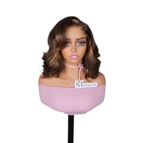 Ombre Loose Body Wavy Bob Wig Human Hair Glueless 6X5 HD Lace Wigs Human Hair Pre Plucked 200 Density 100% Remy Human Hair Wigs 4/27 Brown Blonde Wigs Ready To Go for Women 10 Inch