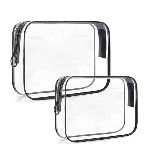 Clear Makeup Bag, 2 Pack TSA Approved Toiletry Bag for Travel Size Toiletries, Quart Size Clear Cosmetic Organizer bag for Women Men, Carry on Airport Airline Compliant Bag(Black-2pcs)