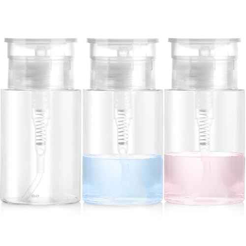 3 Pack Push Down Pump Dispenser, Empty Push Top Bottles Containers for Nail Polish Makeup Remover Micellar Water Essence Dish Facial Toner 2oz/60ML