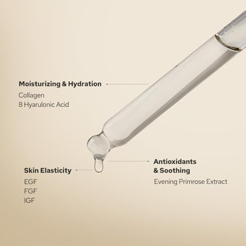 EGF Peptide Ampoule, Epidermal Growth Factors, Peptide, Collagen, Hyaluronic Acid, and Evening Primrose Extract for Skin Elasticity and Skin Cell Renewal, Korean Skincare (1.86 fl oz)