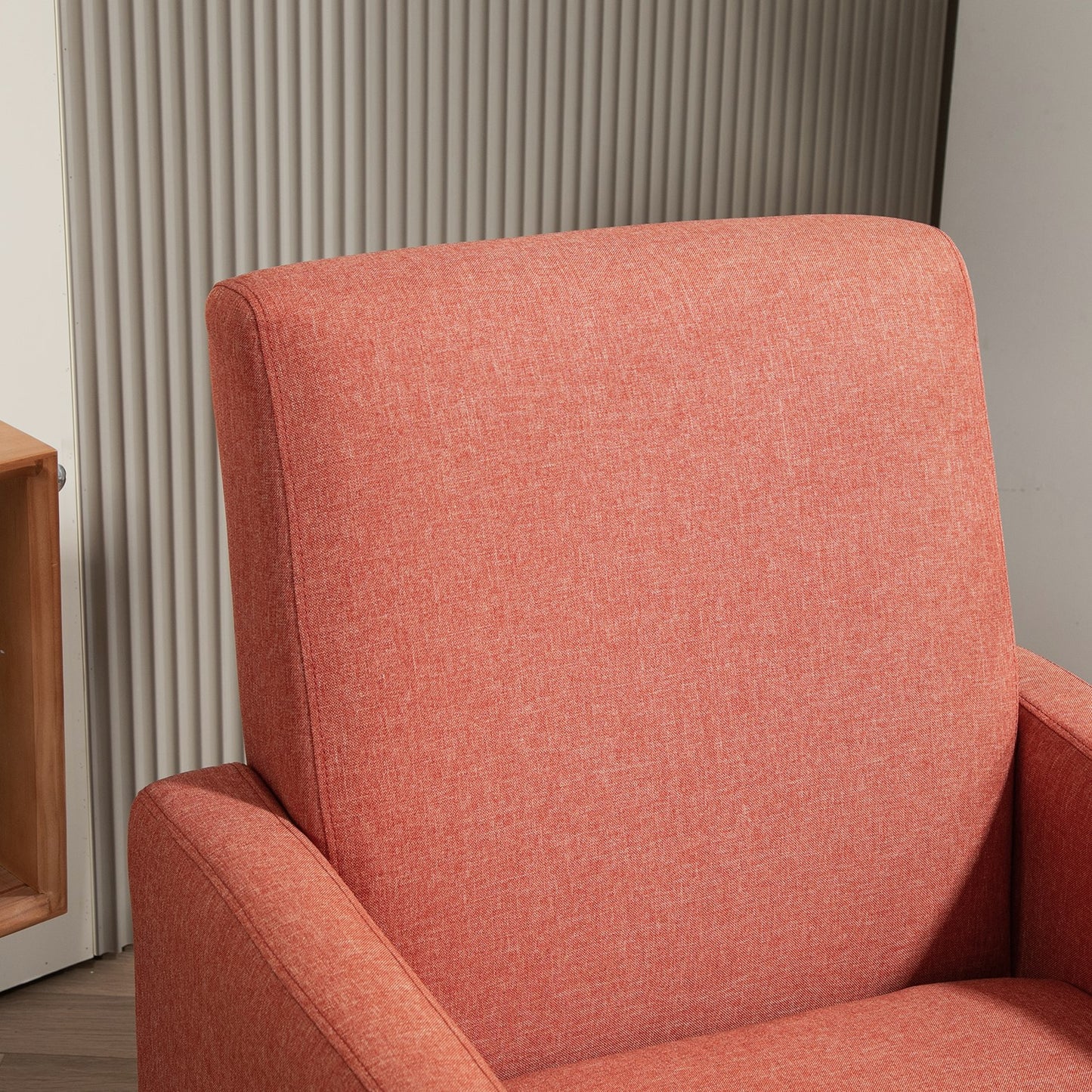 Faux Linen Upholstered Accent Chair, Modern Armchair With Solid Wood