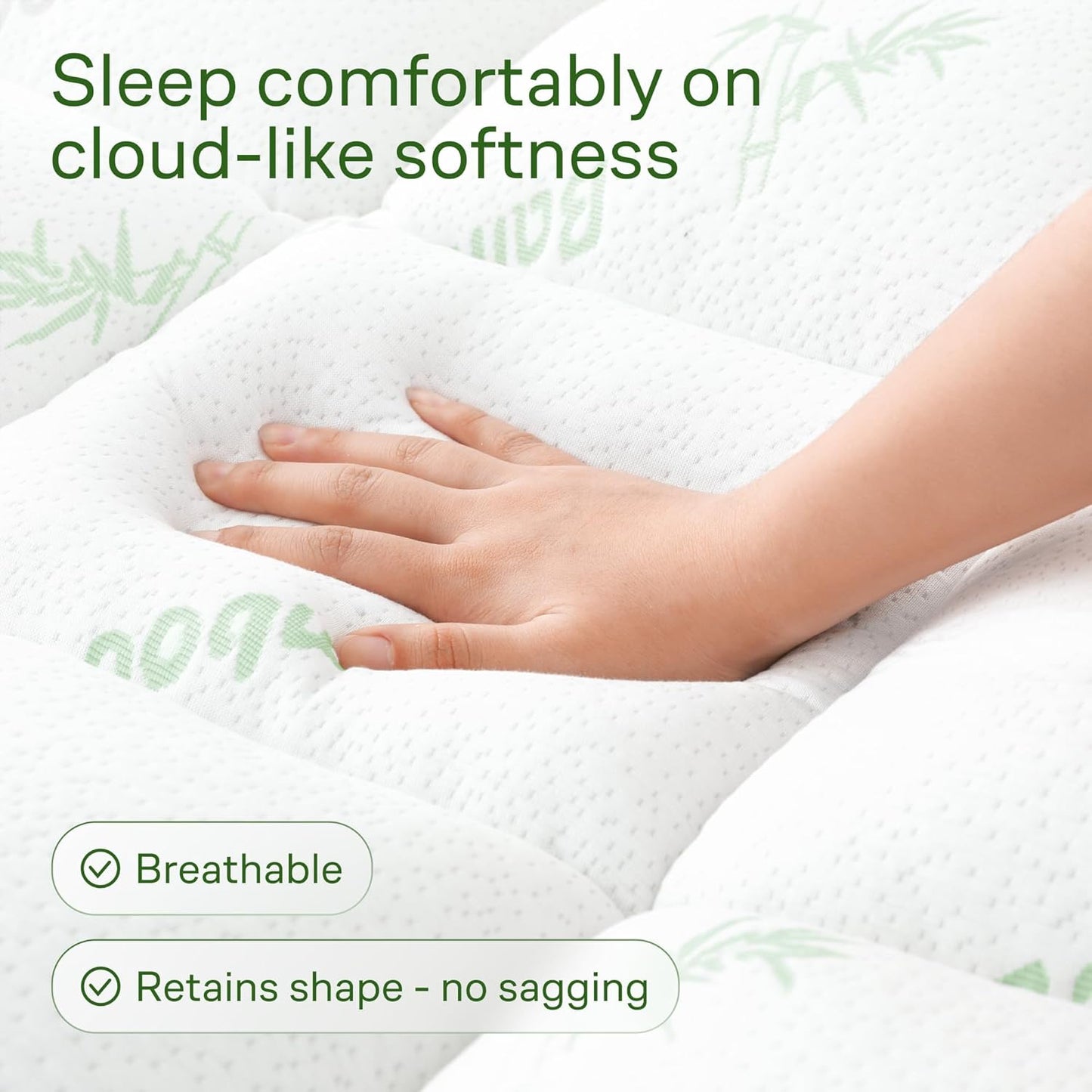 Queen Size Mattress Topper - Bamboo Pillow Top for Back Pain Relief