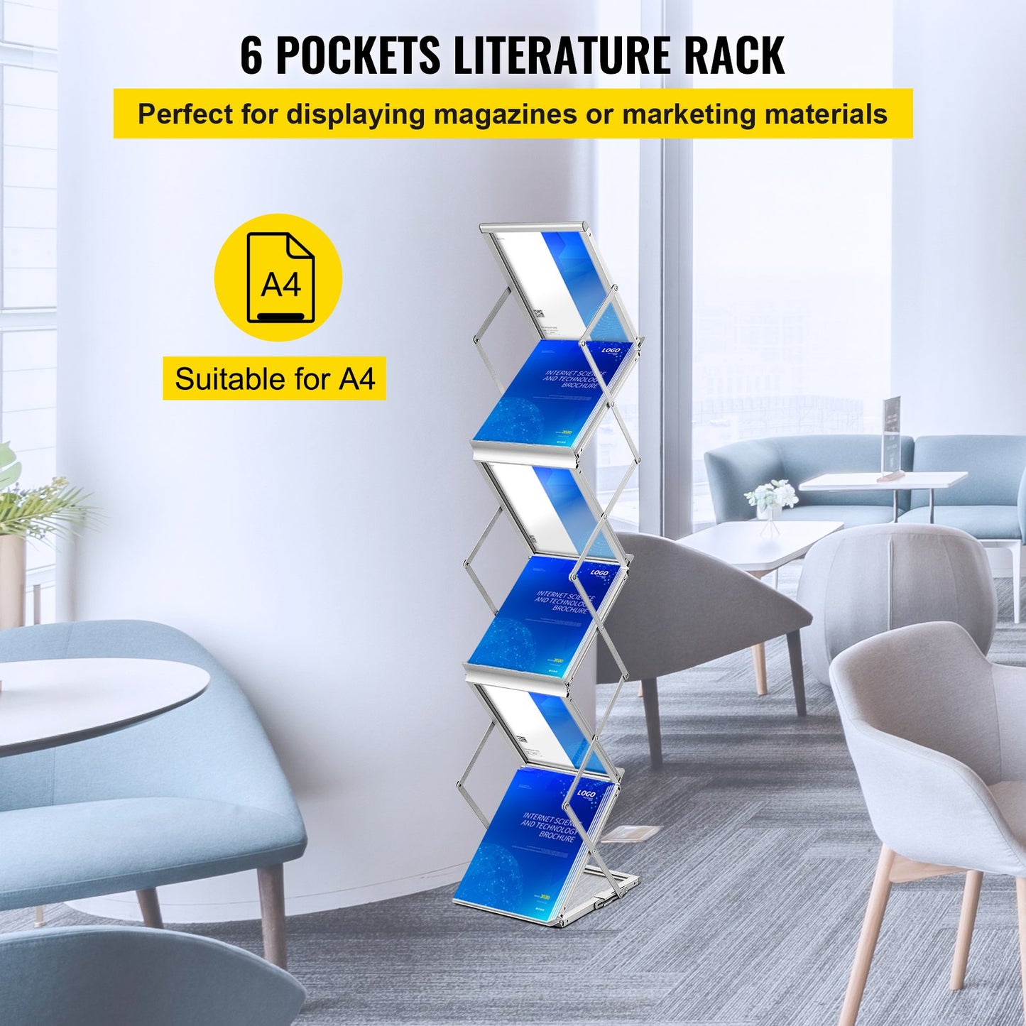 6-Pocket Aluminum Magazine Rack with Carrying Bag - Silver