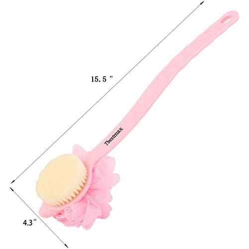 Tbestmax Loofah Back Scrubber Long Handle Shower Body Brush with Soft Mesh Sponge for Women Skin Exfoliating Bath, Massage
