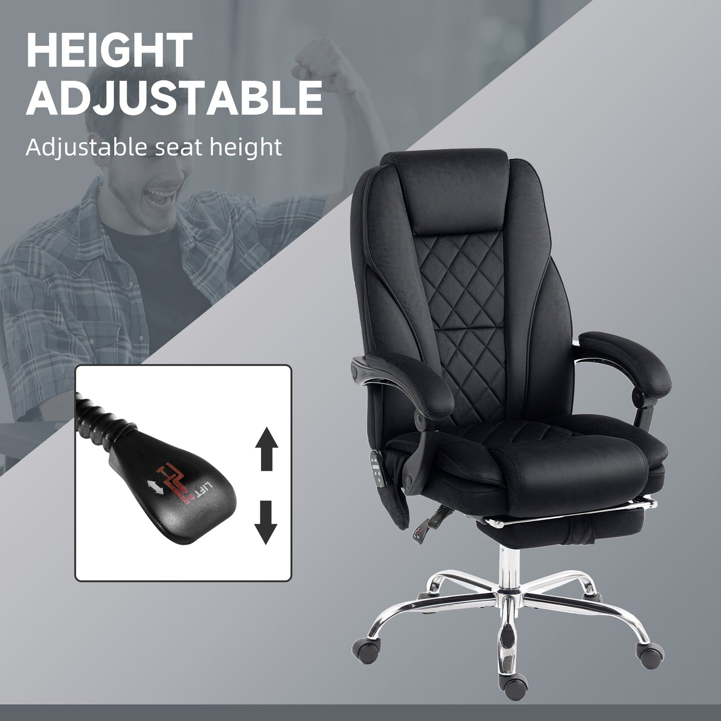 Heated Reclining Massage Office Chair with Adjustable Height - Black