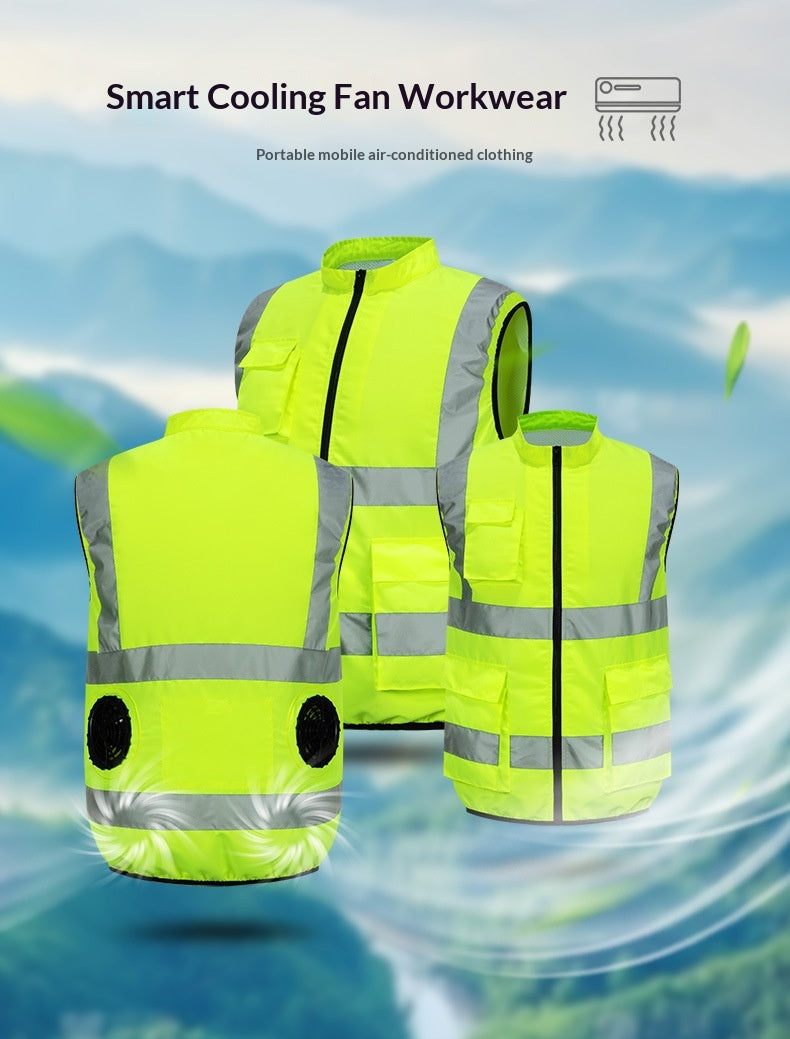 Cooling Reflective Vest with Air-Conditioning Fan for Adults