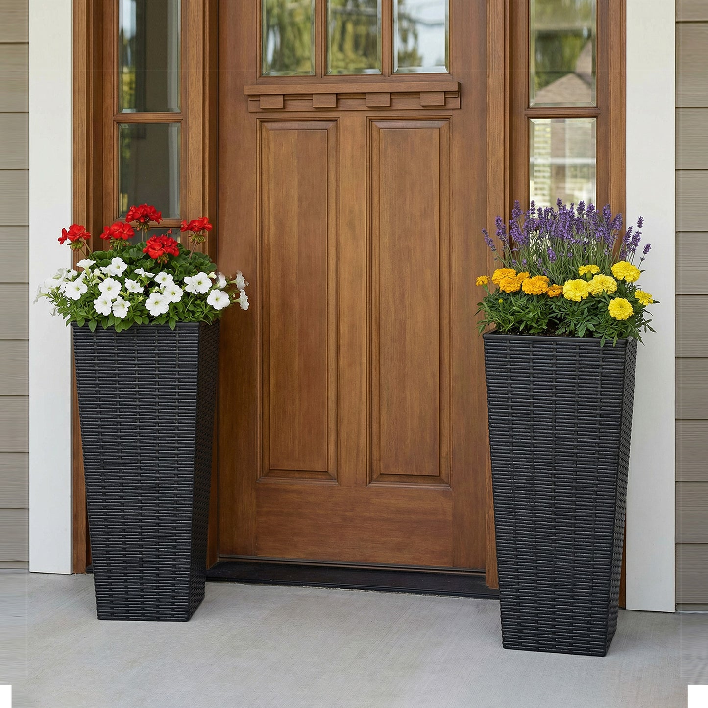 Large Resin Tapered Plant Pots with Drainage Holes - Black (2pcs)