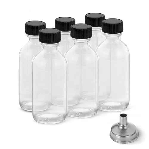 DIDITIME 6 Pack 2 oz Shot Bottles with Caps & Stainless Steel Funnels, Juicing Bottle Reusable Glass, Mini Travel Bottles, 60ml Small Jars with Lids for Potion, Ginger Shots, Oils, Juice