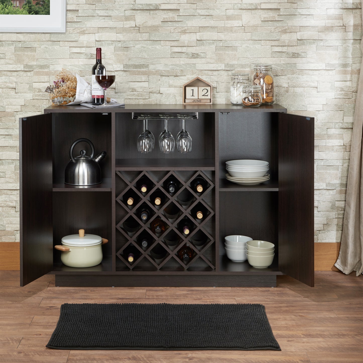 Hazen Espresso Wine Cabinet with Integrated Wine Rack