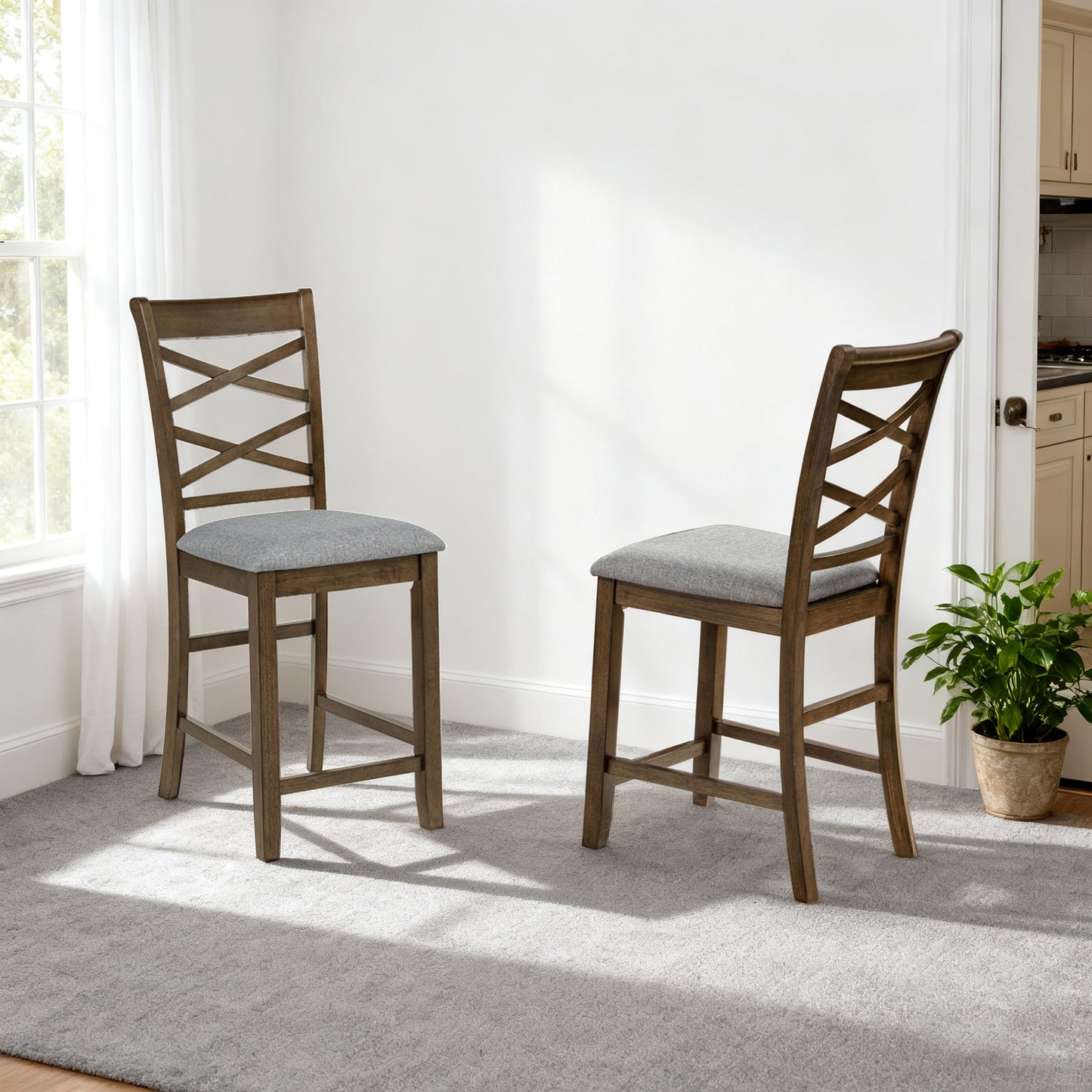 Set of 4 Walnut Counter Height Dining Chairs with Padded Seats