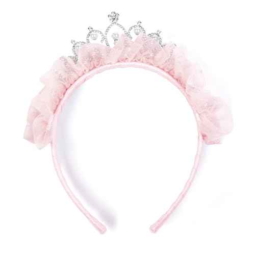 Huachi Princess Tiara Crown Headband Cute Tulle Tiaras Crowns Birthday Headbands for Women Teens Head Bands Party Favor Fairy Costume Hair Accessories (Pink)