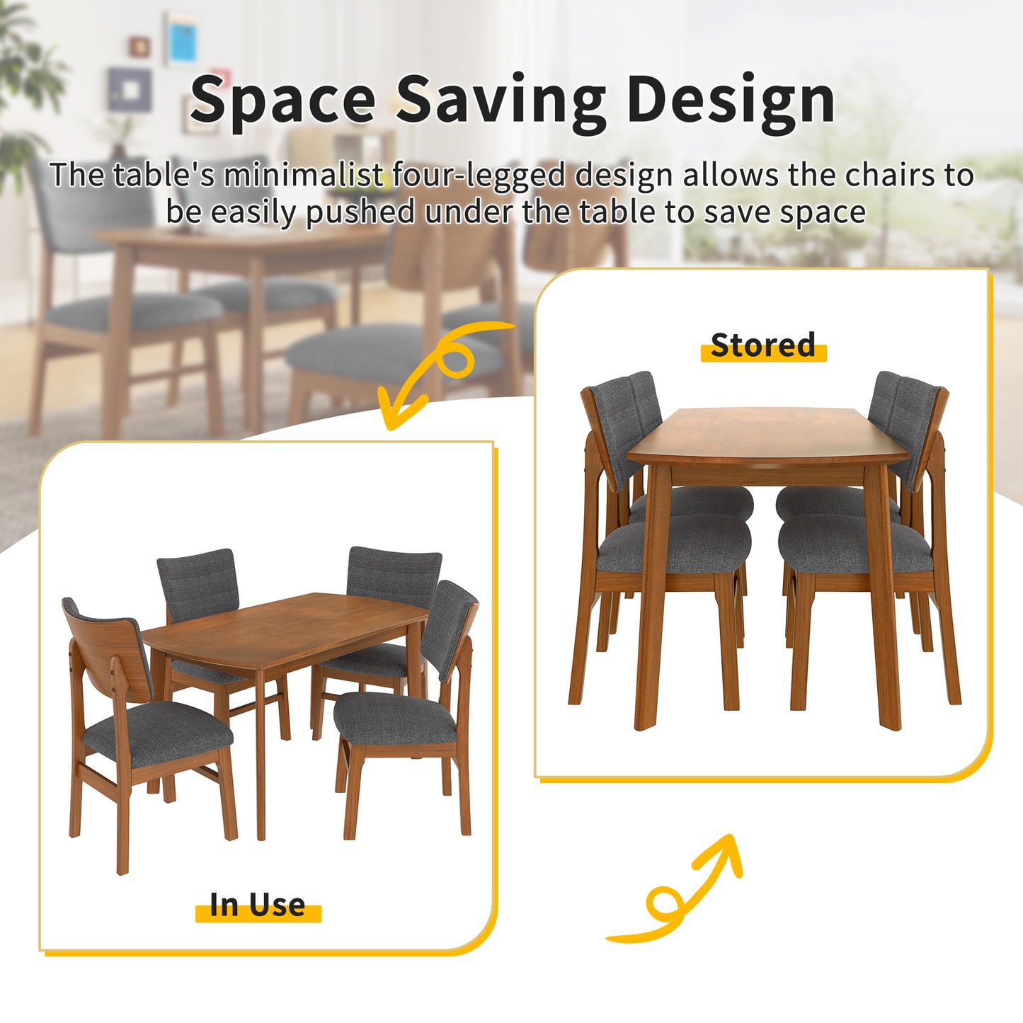 Farmhouse Dining Table Set for 4 with Upholstered Chairs - Brown & Gray
