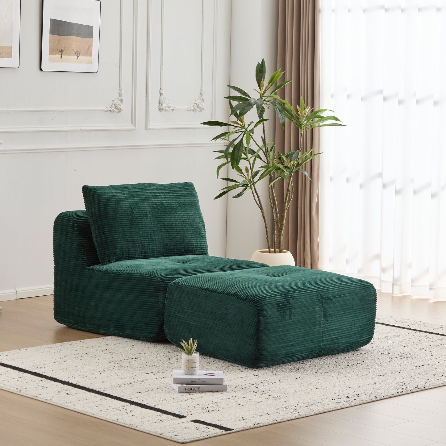 Modern Memory Foam Chaise Longue Sofa - Pet-Friendly Green