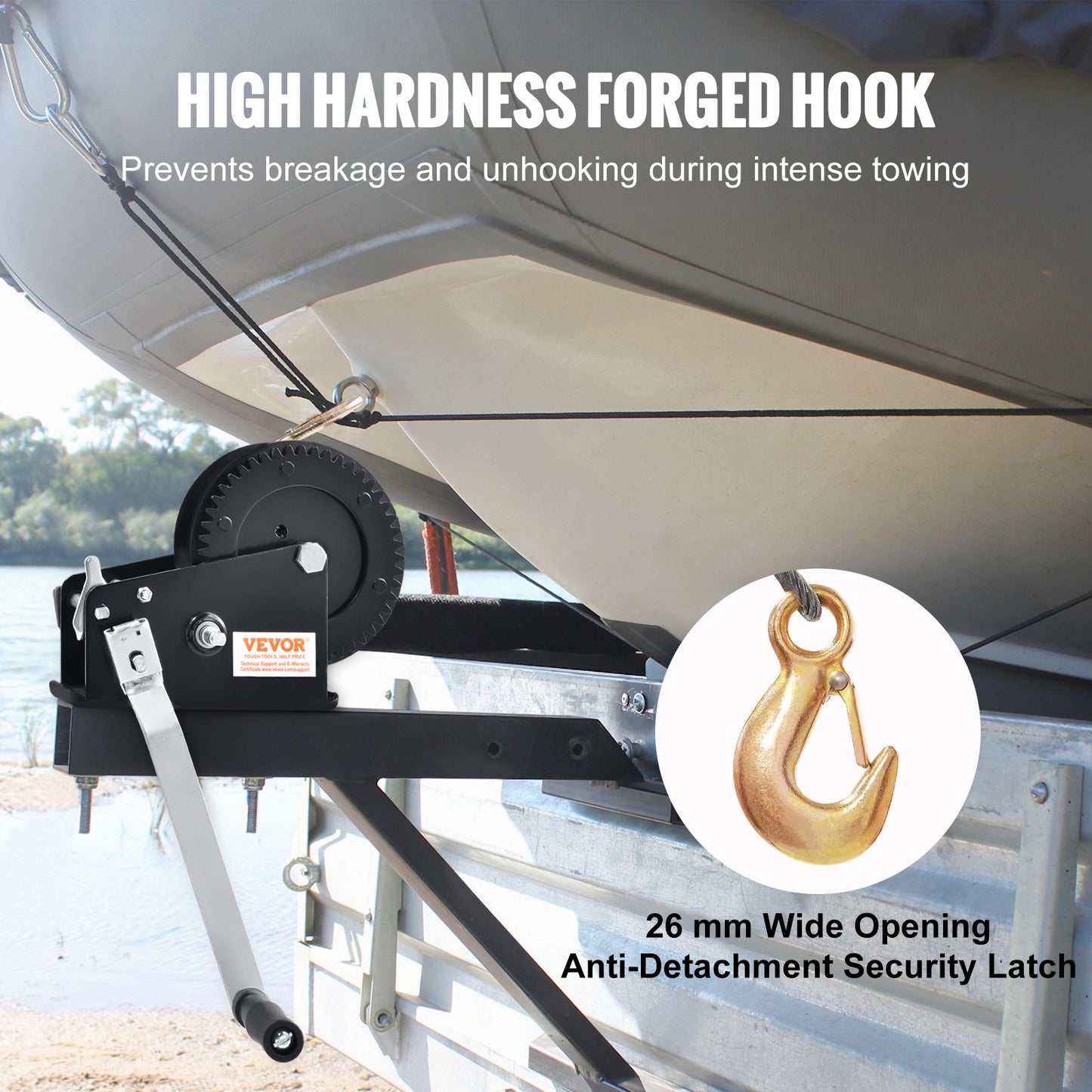 Heavy Duty Hand Winch 3500 lbs Capacity with 33 ft Steel Cable & Two-Way Ratchet - Black