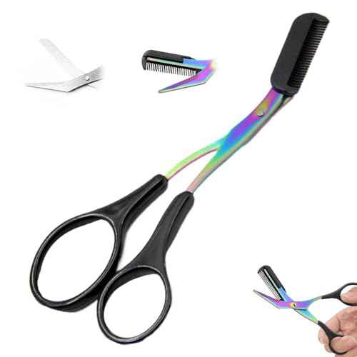 Eyebrow Trimmer Scissor, 2 in 1 Eyebrow Scissors with Comb Stainless Steel Professional Eyebrow Trimmer, Eyebrow Cutter Hair Removal Eyebrow Scissors Makeup Tool for Men Women (Black)