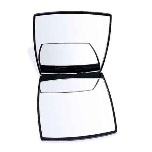 Fashion Compact Cosmetic Mirror, Elegant Compact Purses Makeup Mirror, Small Compact Mirror 2 x 1 Magnification, Square, Perfect for Purses - Travel, Black