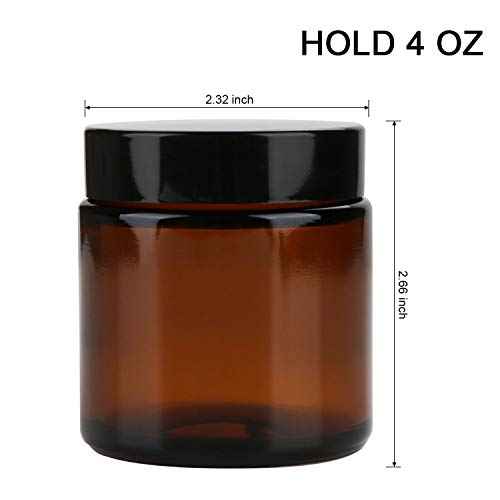 Encheng 25Pack of 4 oz Amber Round Glass Jars, with Inner Liners and black Lids,Empty Cosmetic Containers,Cream jars