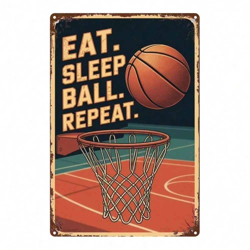 Basketball Metal Wall Art Sign - 20cm Minimalist Decor