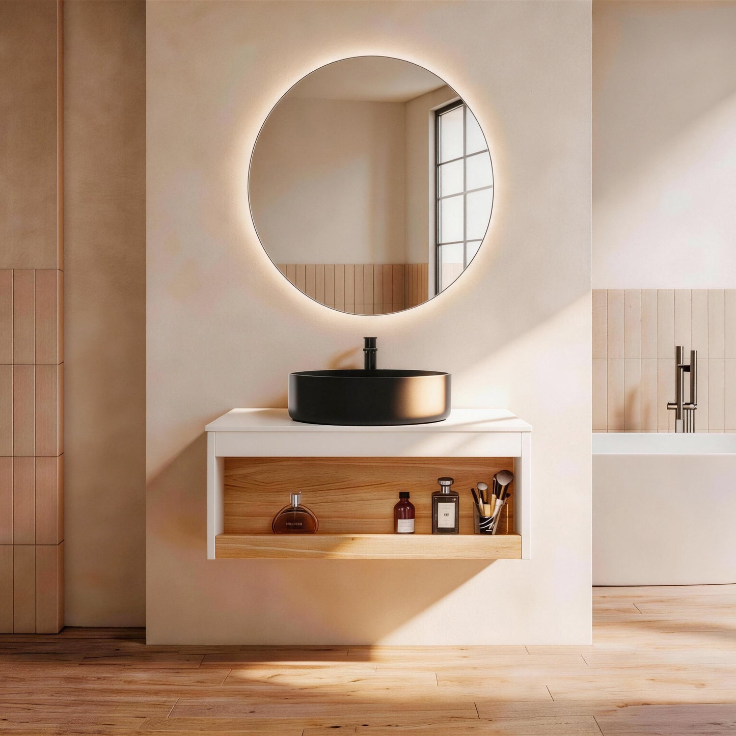 30" Floating Bathroom Vanity with Round Vessel Sink - White
